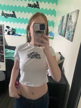 H&M White Ribbed-Neck Tee with Black Label Detail